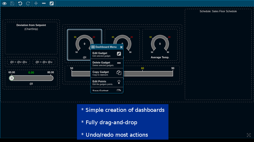 Editing dashboards is simple, with full drag-and-drop support.